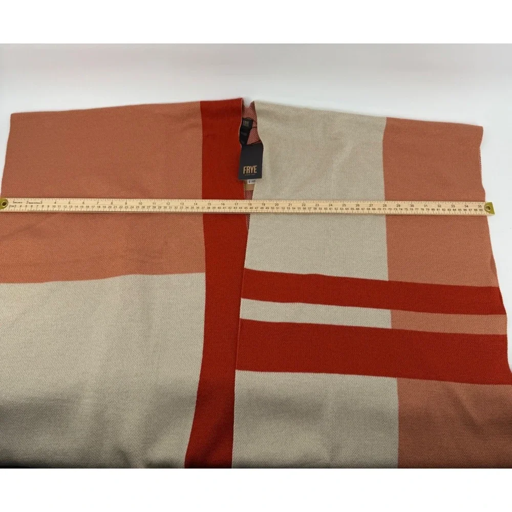 Frye Ruana Shawl Poncho One Size Apricot Colorblock Fringe NWT with flaw